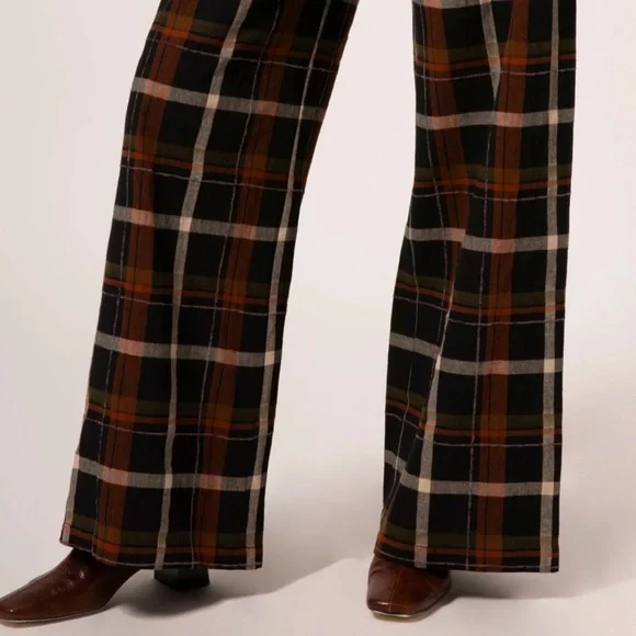 FRNCH Paris Women's Philo Woven Black Ivory Rust Plaid Pants Small 100% Cotton S - Picture 6 of 11